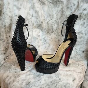 Christian Louboutin Black Red Spiked High Heels EU 38.5 US 8-8.5
